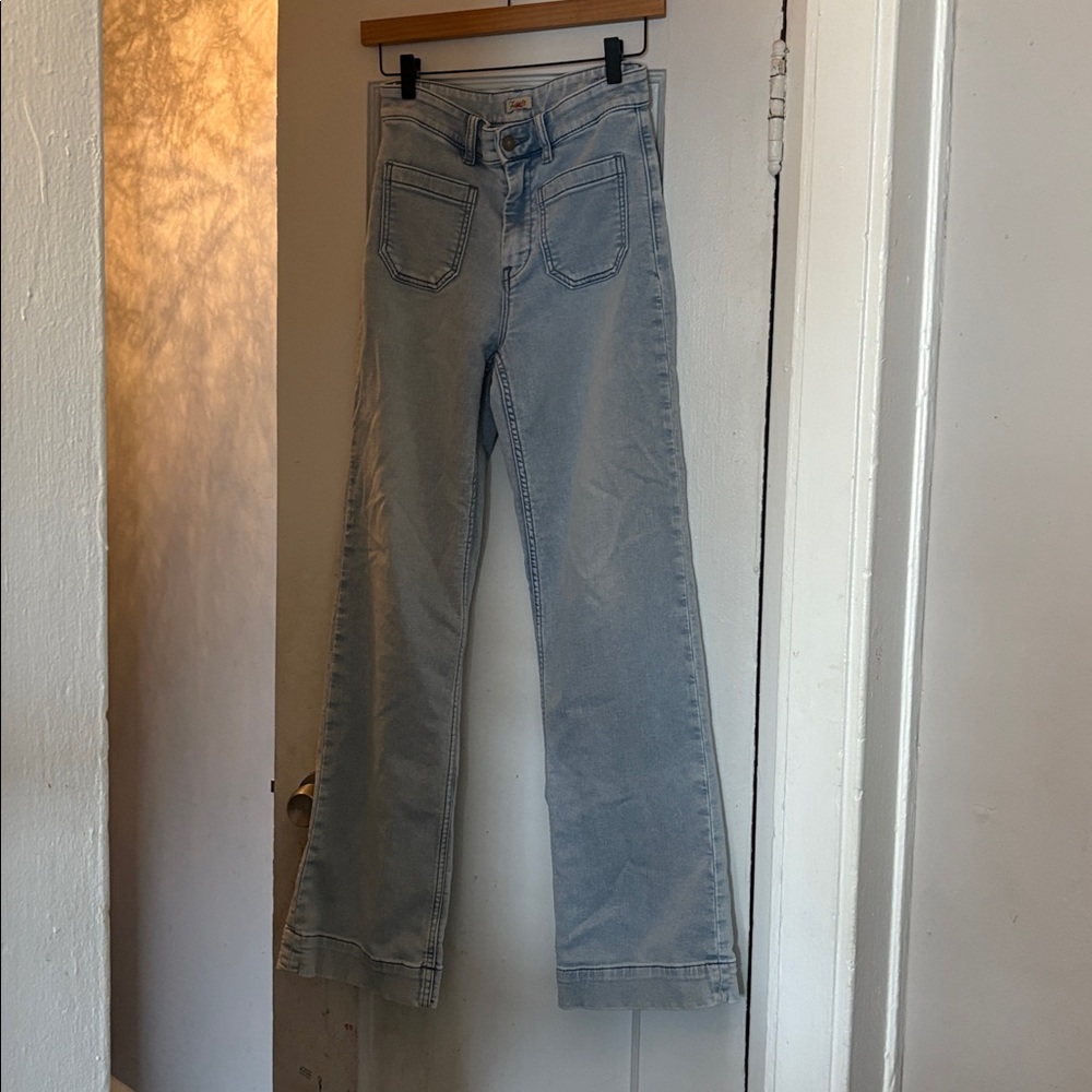 Faherty stretch terry patch pocket blue flare jeans retro hipster festival 26 - Picture 4 of 11